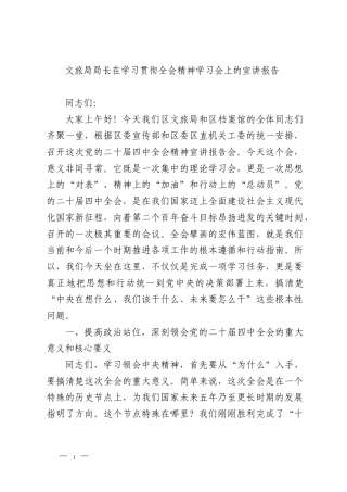 文旅局局长在学习贯彻全会精神学习会上的宣讲报告