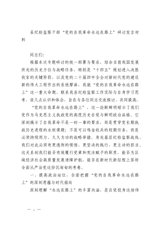 县纪检监察干部“党的自我革命永远在路上”研讨发言材料