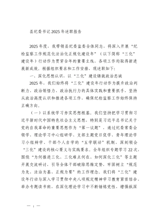 县纪委书记2025年述职报告