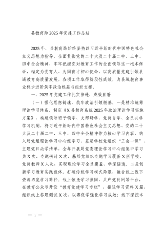 县教育局2025年党建工作总结