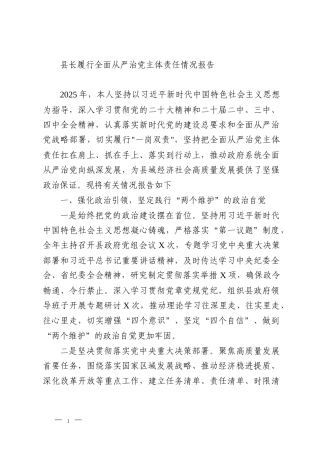 县长履行全面从严治党主体责任情况报告