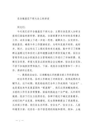 在全镇基层干部大会上的讲话