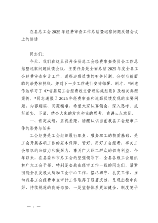 在县总工会2025年经费审查工作总结暨巡察问题反馈会议上的讲话