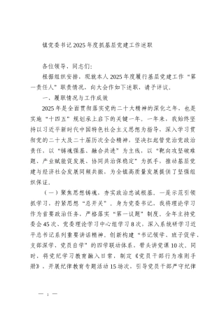 镇党委书记2025年度抓基层党建工作述职