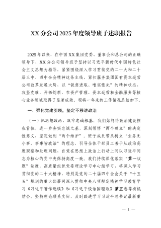 XX分公司2025年度领导班子述职报告