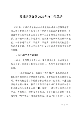 某县纪委监委2025年度工作总结