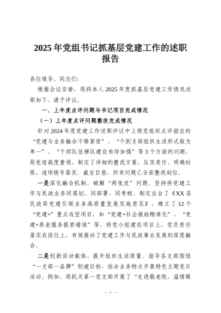 2025年党组书记抓基层党建工作的述职报告