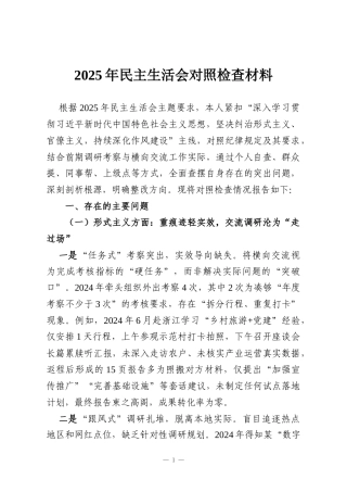 2025年民主生活会对照检查材料