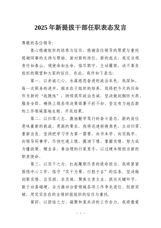 2025年新提拔干部任职表态发言