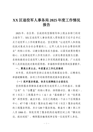 XX区退役军人事务局2025年度工作情况报告