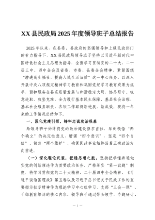 XX县民政局2025年度领导班子总结报告