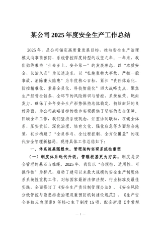 某公司2025年度安全生产工作总结