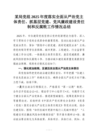 某局党组2025年度落实全面从严治党主体责任、抓基层党建、党风廉政建设责任制和反腐败工作情况总结