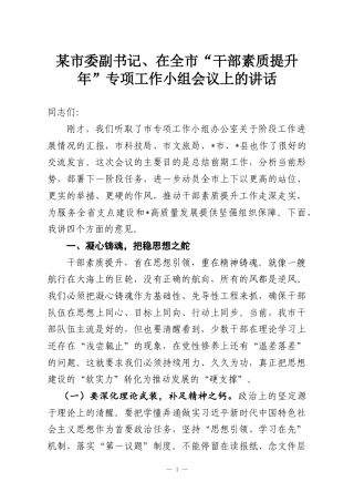某市委副书记、在全市“干部素质提升年”专项工作小组会议上的讲话