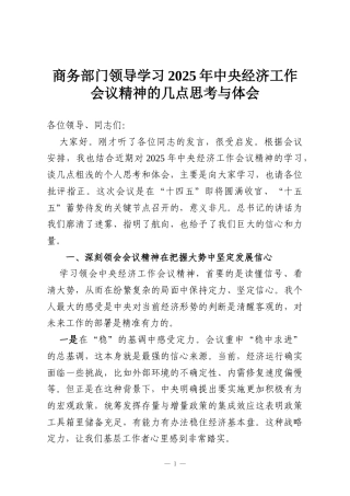 商务部门领导学习2025年中央经济工作会议精神的几点思考与体会