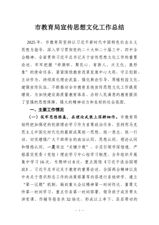 市教育局宣传思想文化工作总结