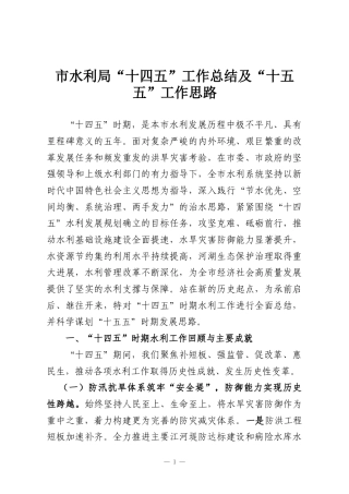 市水利局“十四五”工作总结及“十五五”工作思路