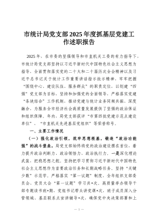 市统计局党支部2025年度抓基层党建工作述职报告