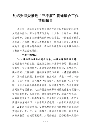 县纪委监委推进“三不腐”贯通融合工作情况报告