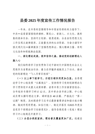 县委2025年度宣传工作情况报告