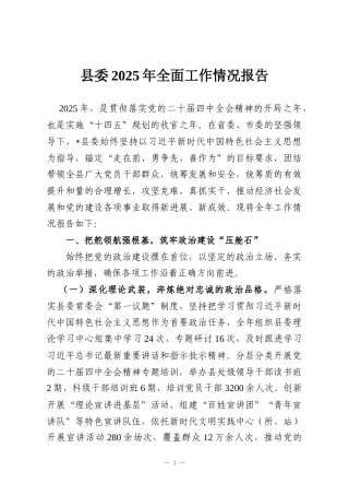 县委2025年全面工作情况报告