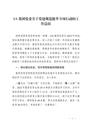 XX集团党委关于党建规范提升专项行动的工作总结