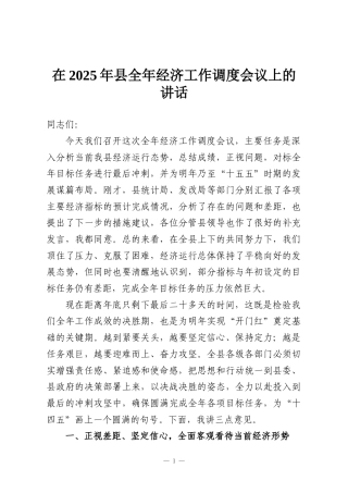 在2025年县全年经济工作调度会议上的讲话