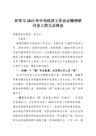 在学习2025年中央经济工作会议精神研讨会上的几点体会