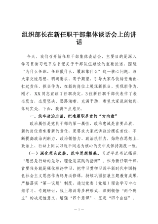 组织部长在新任职干部集体谈话会上的讲话