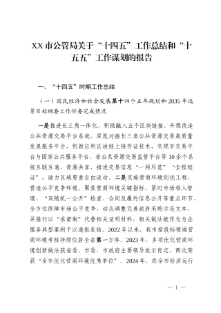 XX市公管局关于“十四五”工作总结和“十五五”工作谋划的报告