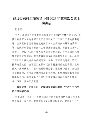 在县委农村工作领导小组2025年第三次会议上的讲话（2）
