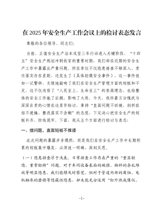 在2025年安全生产工作会议上的检讨表态发言（2）