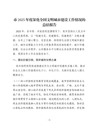 市2025年度深化全国文明城市建设工作情况的总结报告