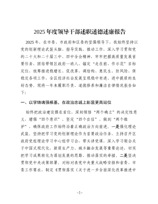 2025年度领导干部述职述德述廉报告（2）