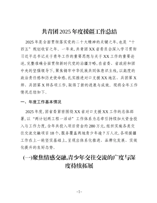 共青团2025年度援疆工作总结