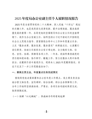 2025年度局办公室副主任个人履职情况报告