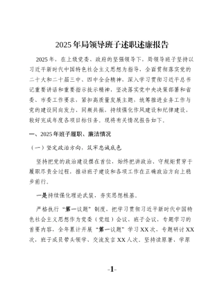 2025年局领导班子述职述廉报告