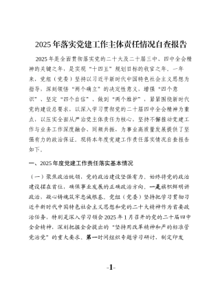 2025年落实党建工作主体责任情况自查报告