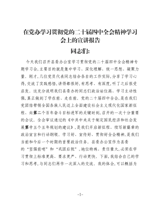 在党办学习贯彻党的二十届四中全会精神学习会上的宣讲报告