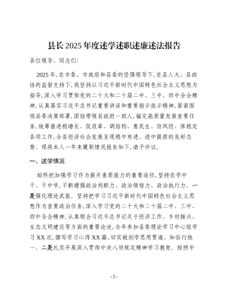 县长2025年度述学述职述廉述法报告