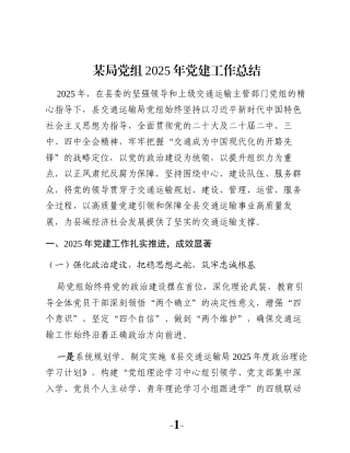 某局党组2025年党建工作总结