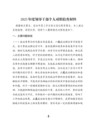 2025年度领导干部个人对照检查材料