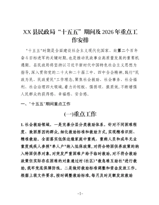XX县民政局“十五五”期间及2026年重点工作安排