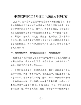 市委宣传部2025年度工作总结及下步打算