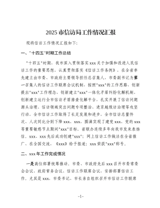 2025市信访局工作情况汇报