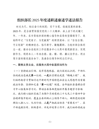 组织部长2025年度述职述廉述学述法报告
