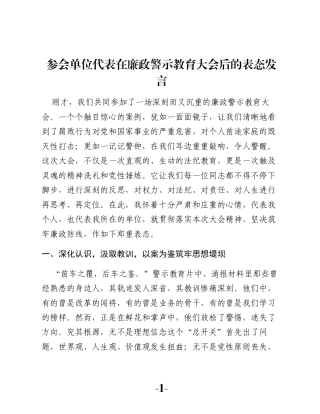 参会单位代表在廉政警示教育大会后的表态发言