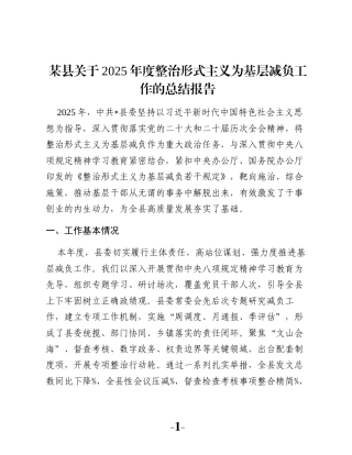 某县关于2025年度整治形式主义为基层减负工作的总结报告
