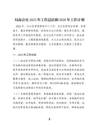 局办公室2025年工作总结和2026年工作计划