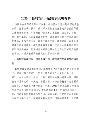 2025年县局党组书记现实表现材料
